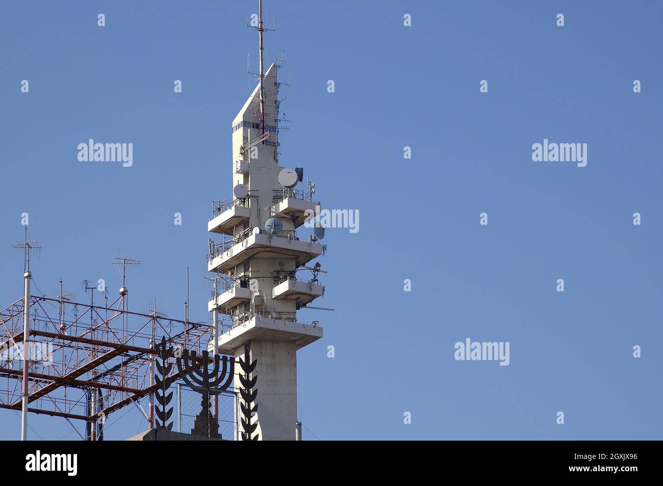 The Marganit tower with antennas and other transmission equipment