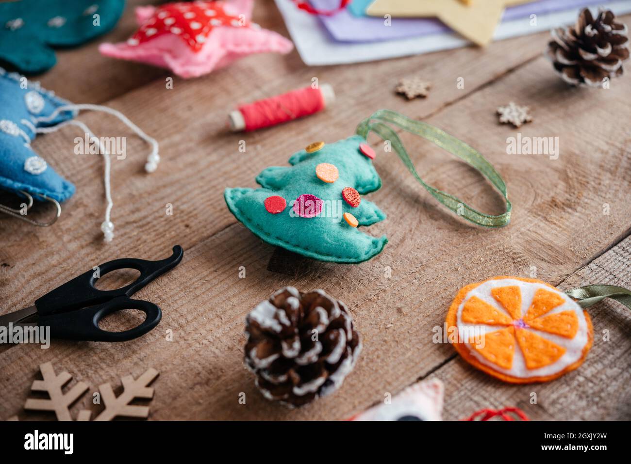 Handmade felt Christmas tree ornament, Christmas and New Year crafting ideas for children, felt