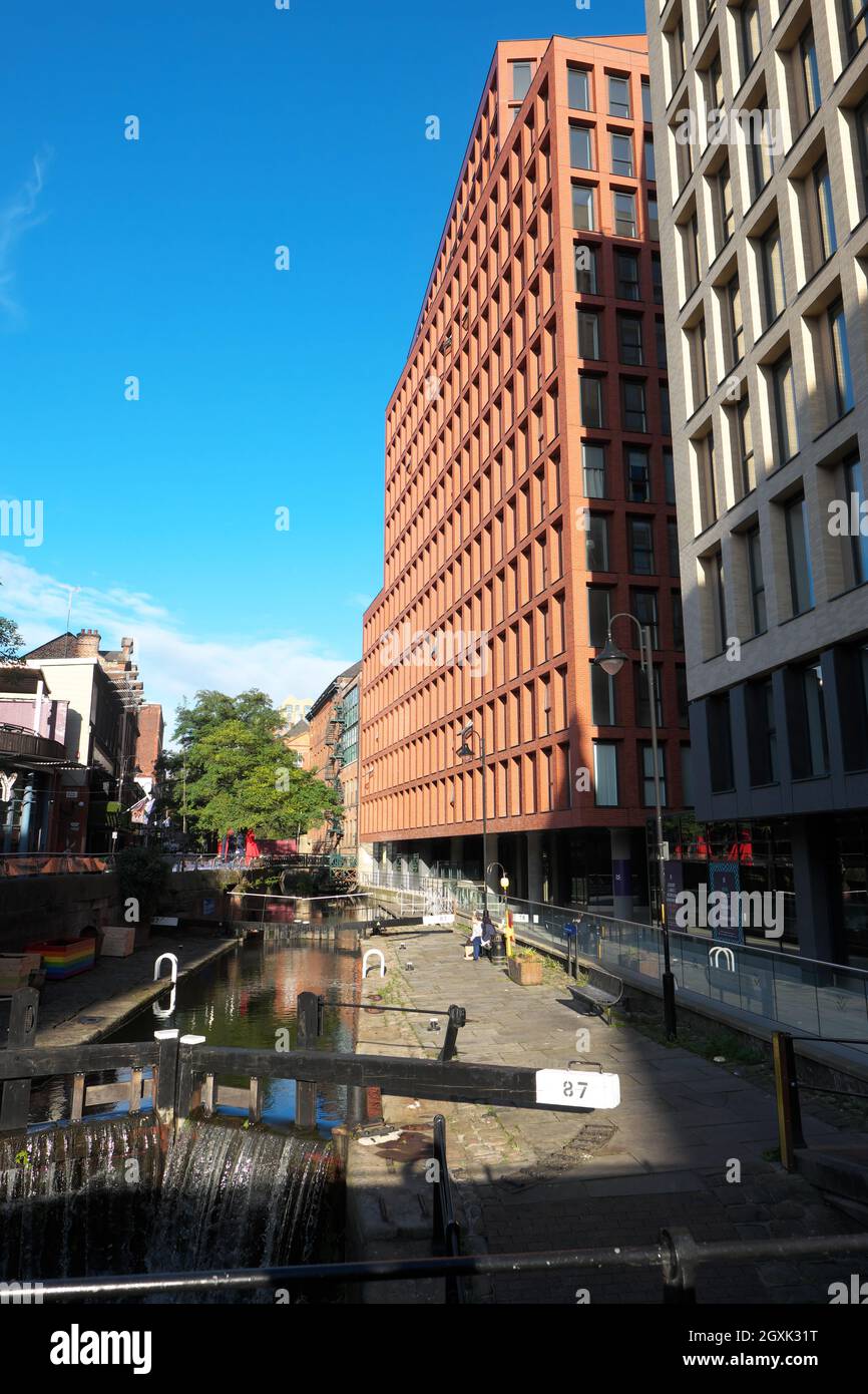 Manchester UK new apartments including the Linter building alongside the Rochdale Canal and Canal Street in October 2021 Stock Photo