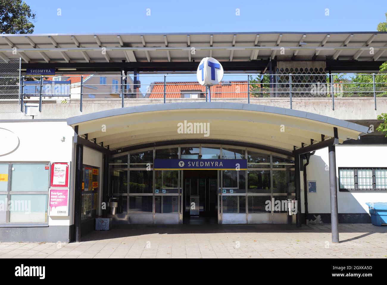 Stockholm, Sweden - August 31, 2021: The entrance to the outdoor metro station Svedmyra. Stock Photo