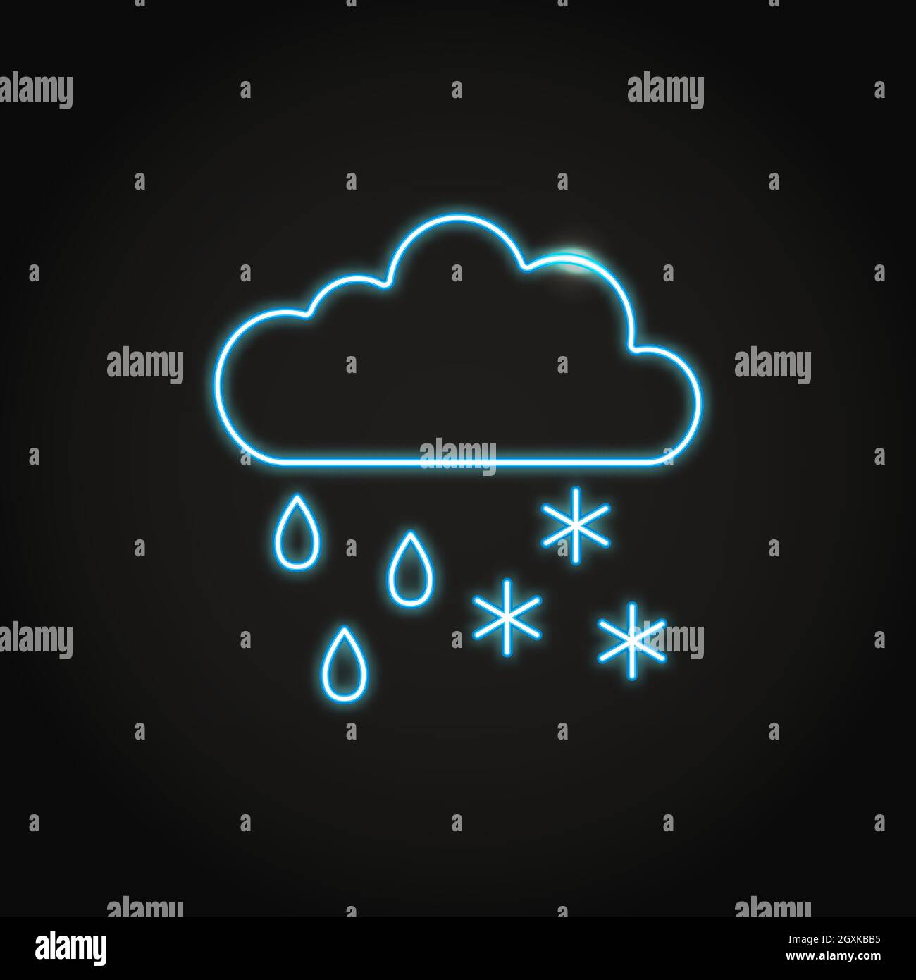Neon cloud with rainfall and snow icon in line style. Precipitation