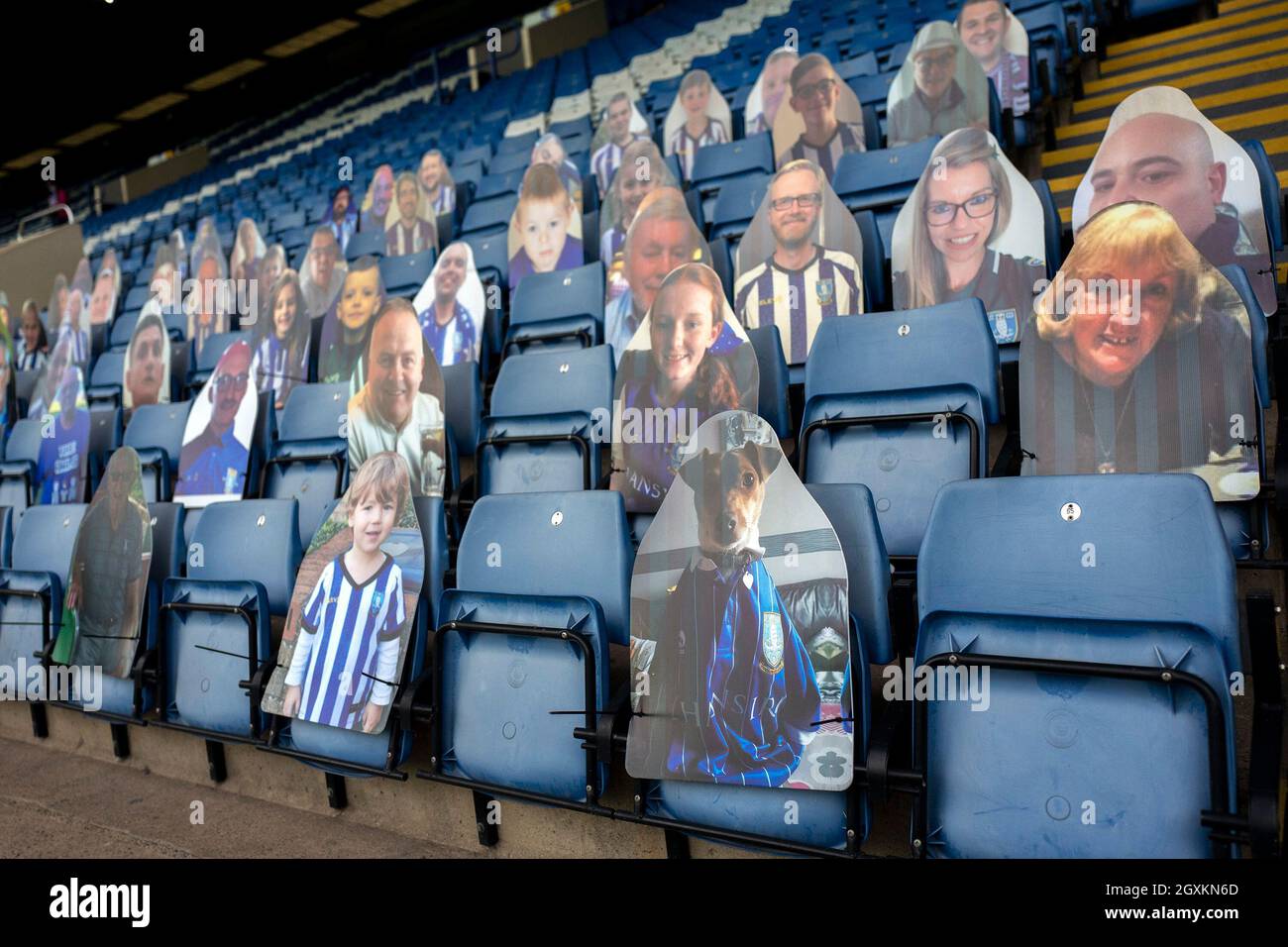 Cardboard cutouts of fans are displayed in the stands at Hillsborough
