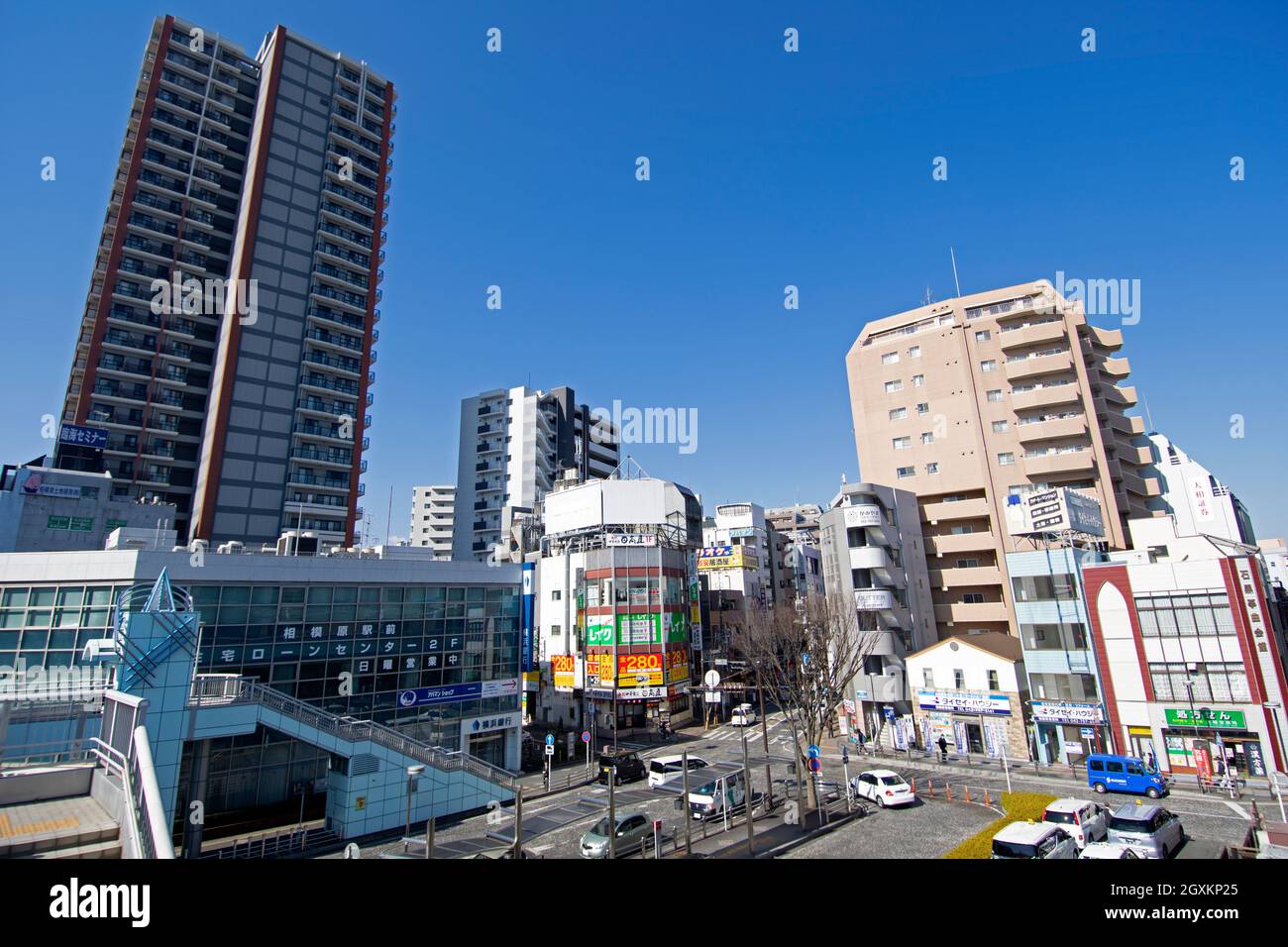 View of Waseda from the train station, Waseda, Japan Stock Photo