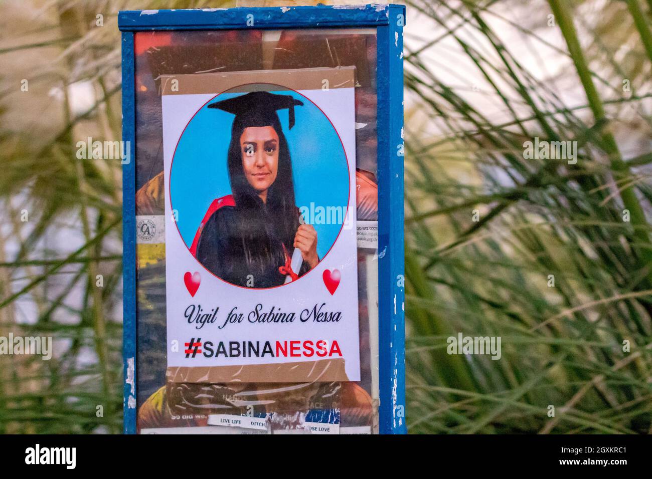 Eastbourne, UK. , . Police were forced to act after a vigil for Sabina Nessa taking place near Eastbourne pier was disrupted by a male speaking out with regard to the nationality of the individual arrested in Eastbourne and charged with her murder . Credit: Newspics UK South/Alamy Live News Stock Photo