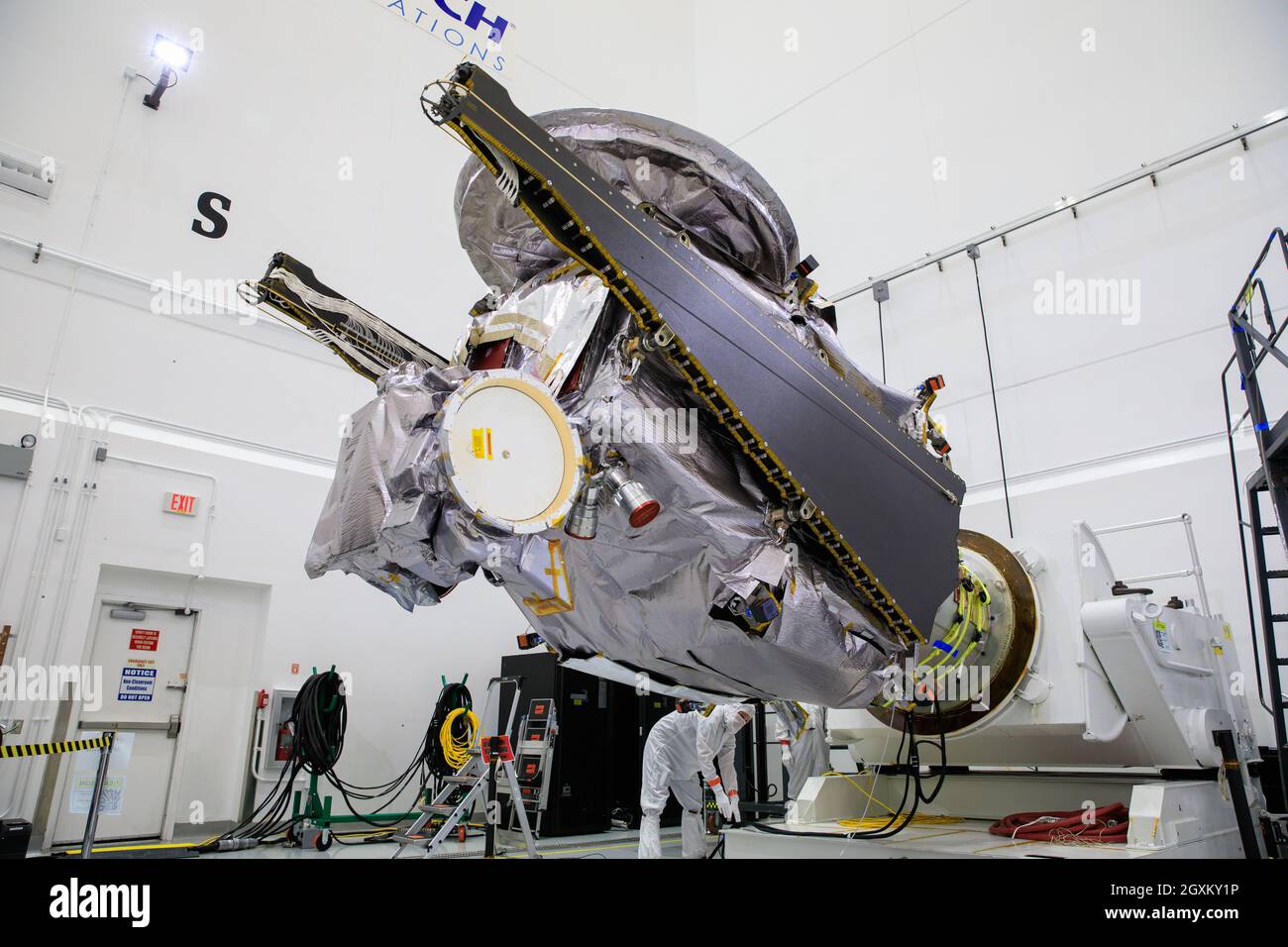 The NASA Lucy spacecraft is moved to the horizontal position on a ...