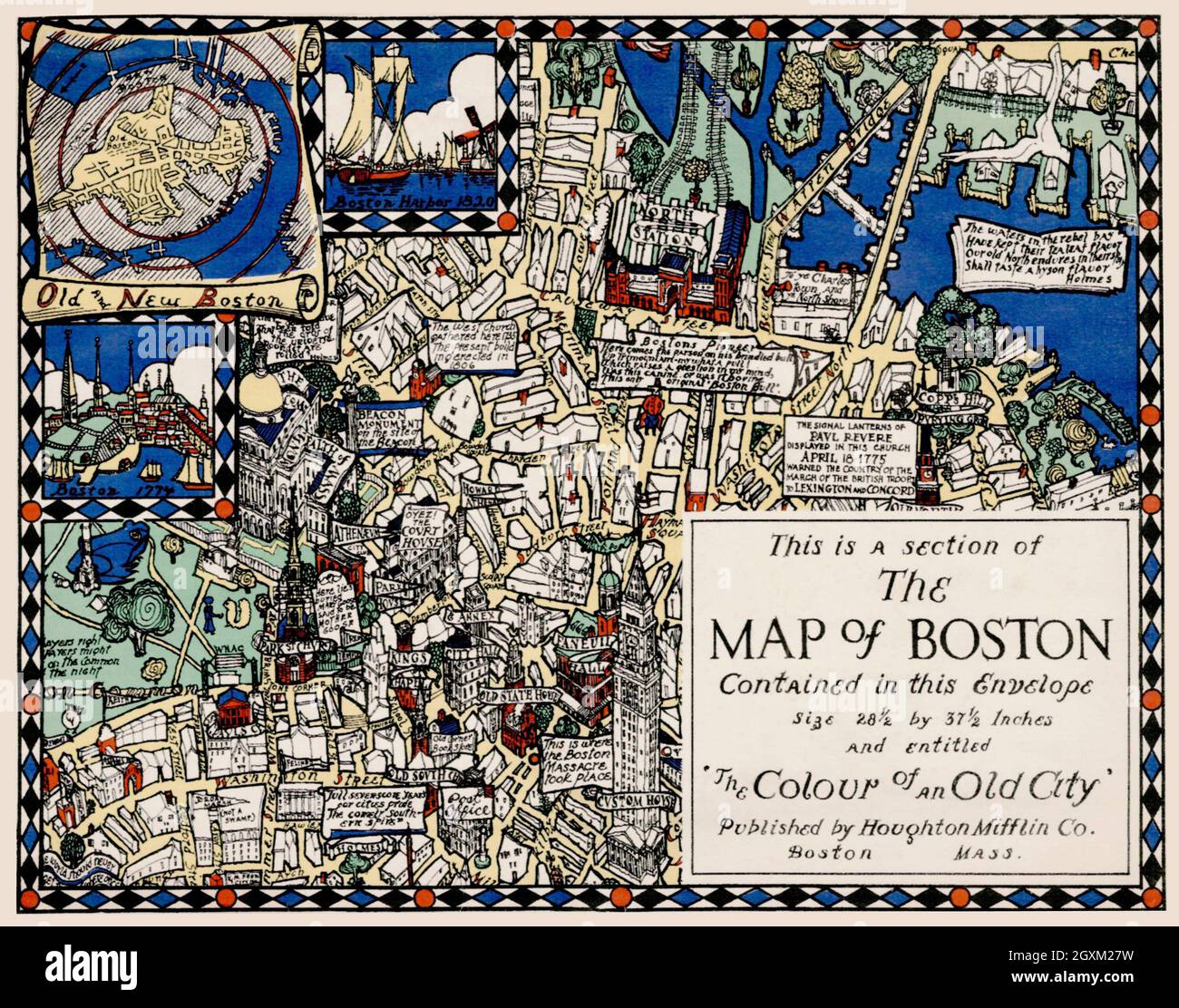 Section of the Map of Boston Stock Photo