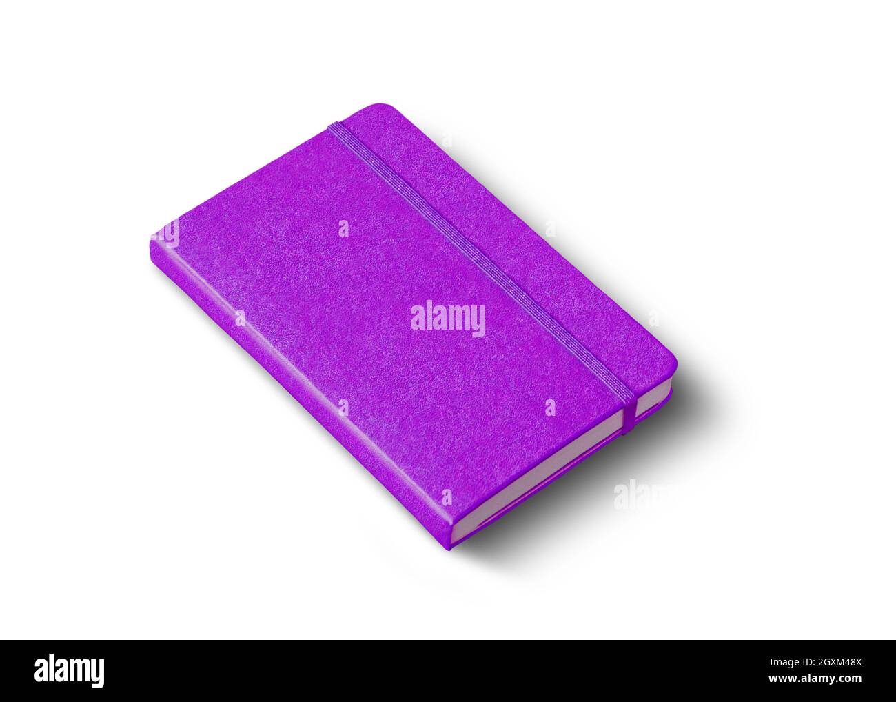 Purple closed notebook mockup isolated on white Stock Photo