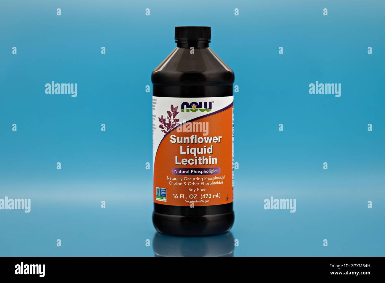 Sunflower Liquid Lecithin in the bottle. dietary supplement editorial