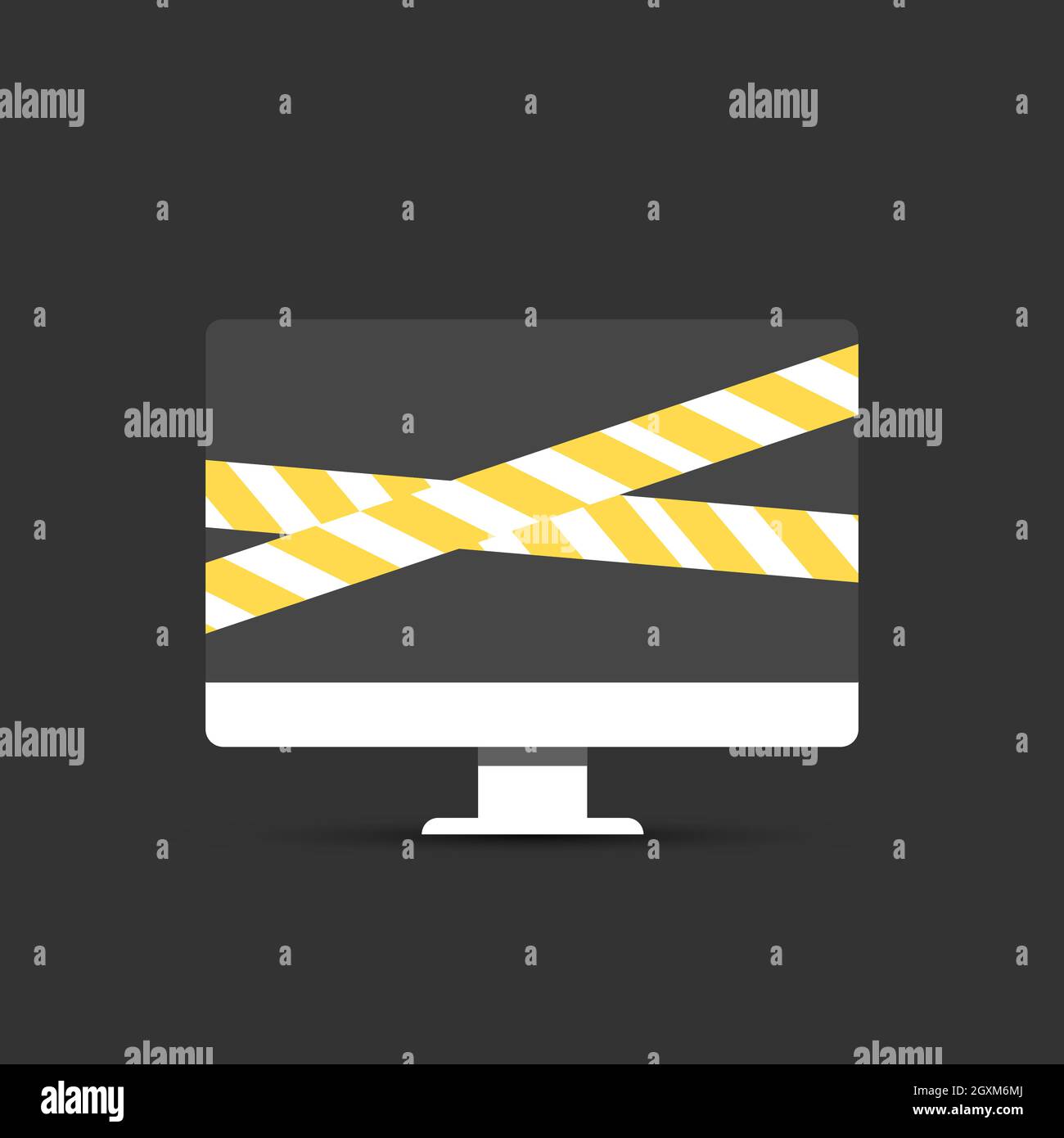 Computer is Wrapped in Warning Ribbons. Problem with Computer Stock Vector