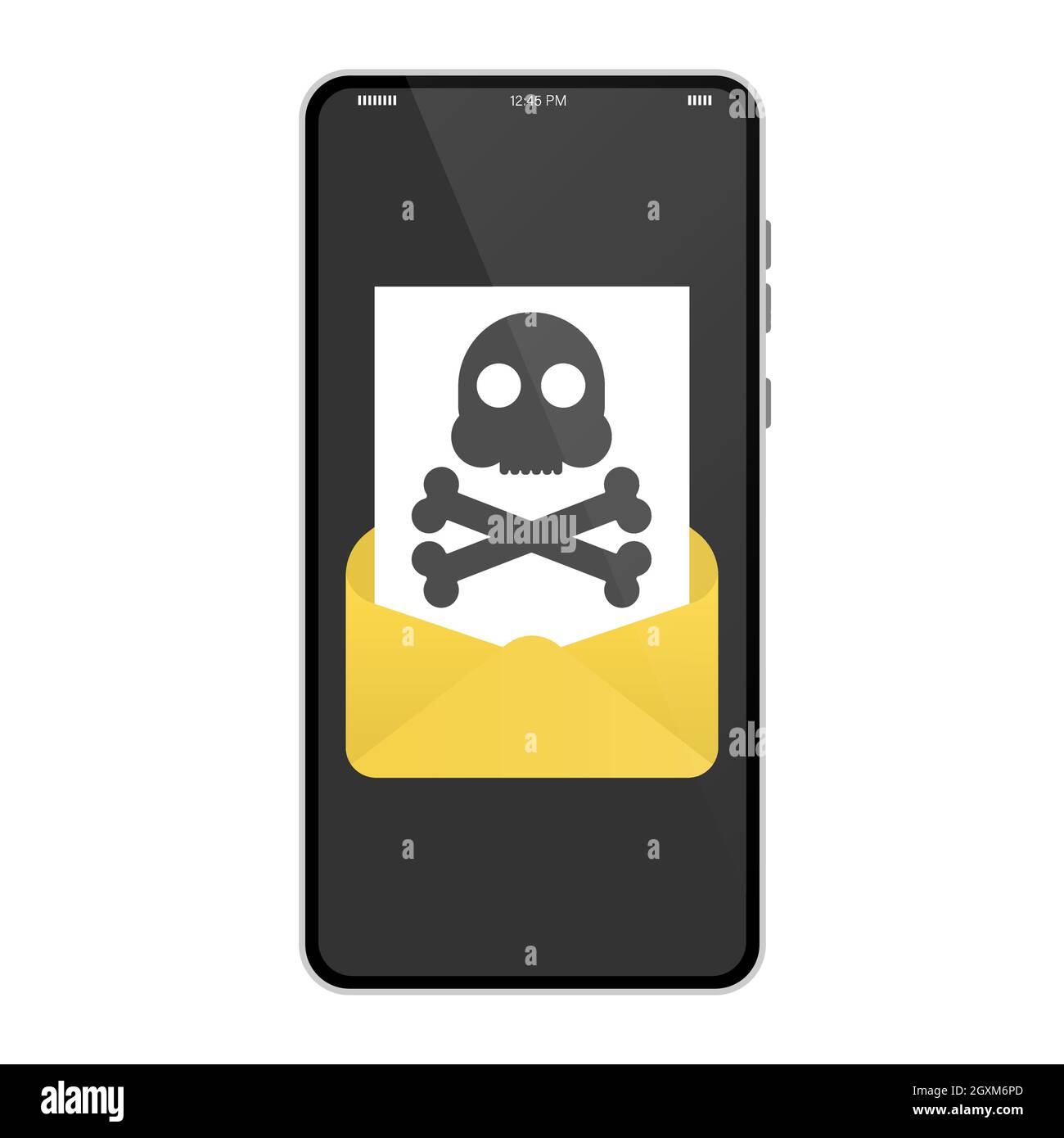 Malicious Email. Problem with Phone. Message with a Skull on Phone Screen Stock Vector
