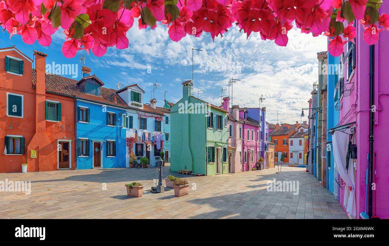 Burano, Italy - October 4th, 2021 : The colourful houses of Burano, Italy Stock Photo