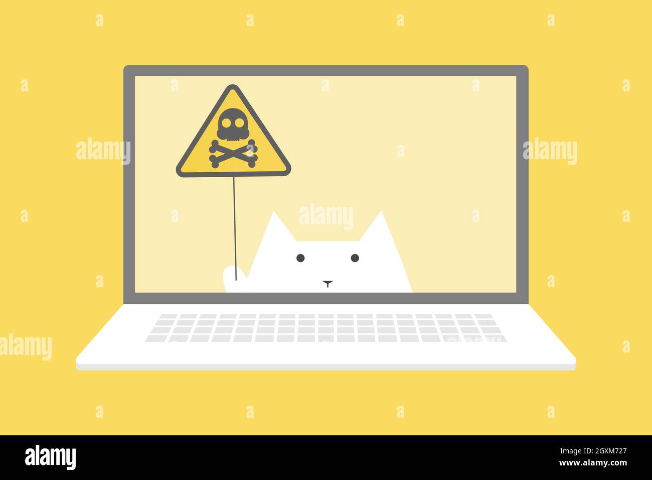 Malicious Email. Problem with Laptop. Message with a Skull on Laptop Screen Stock Vector
