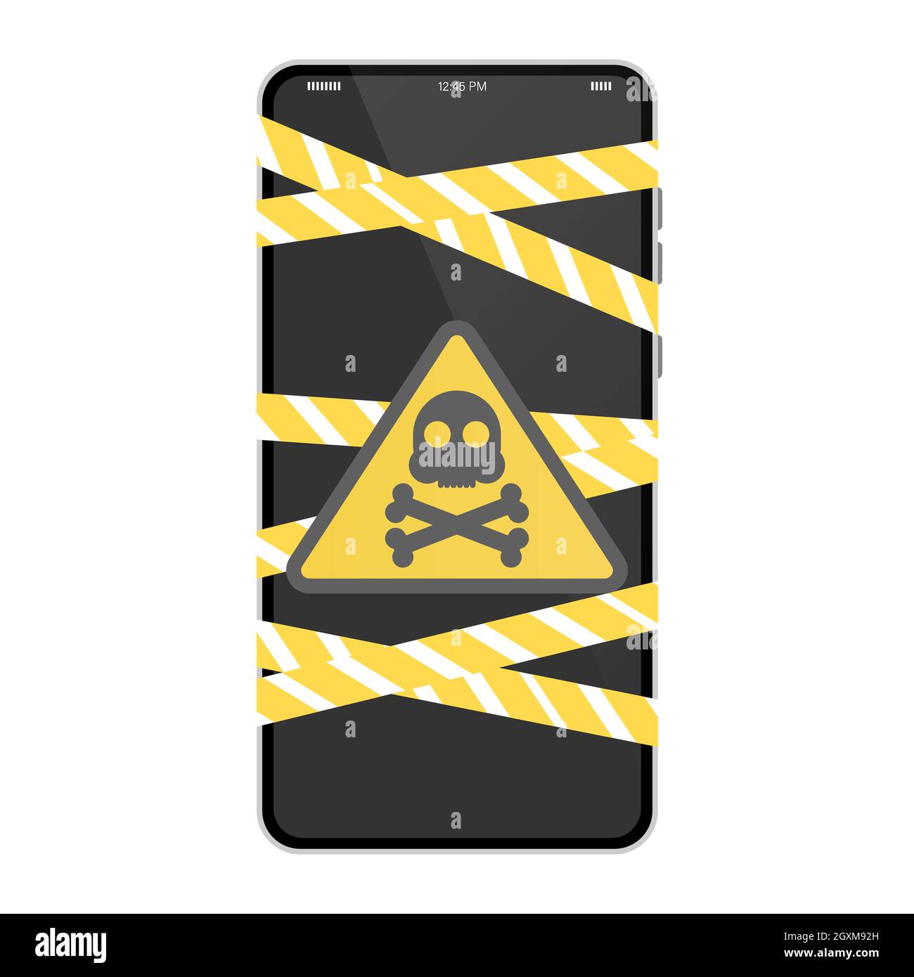 Malicious Email. Problem with Phone. Message with a Skull on Phone Screen Stock Vector