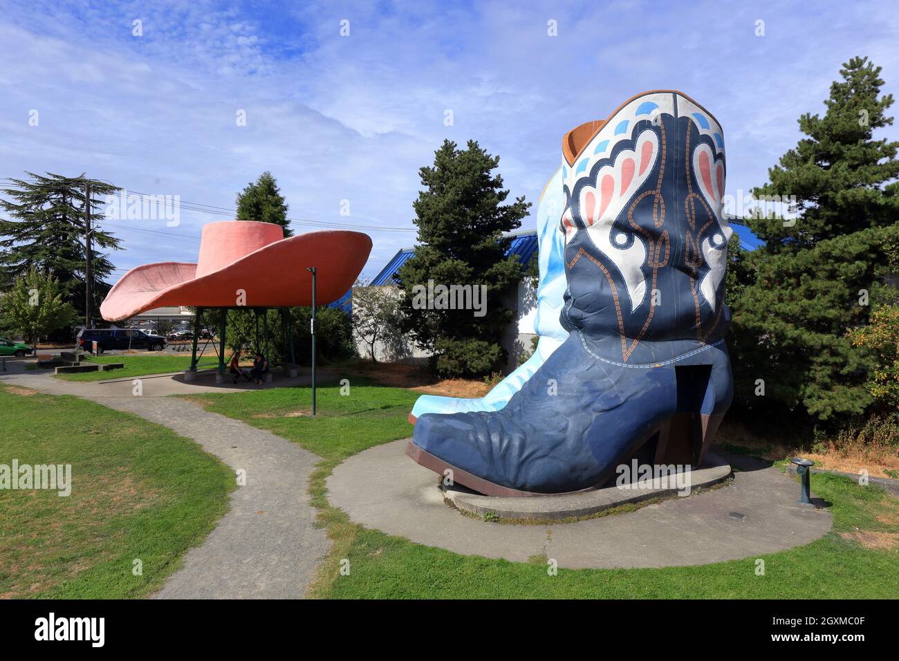 Oxbow Park or Hat and Boots Park in the Georgetown neighborhood of Seattle, Washington. Stock Photo