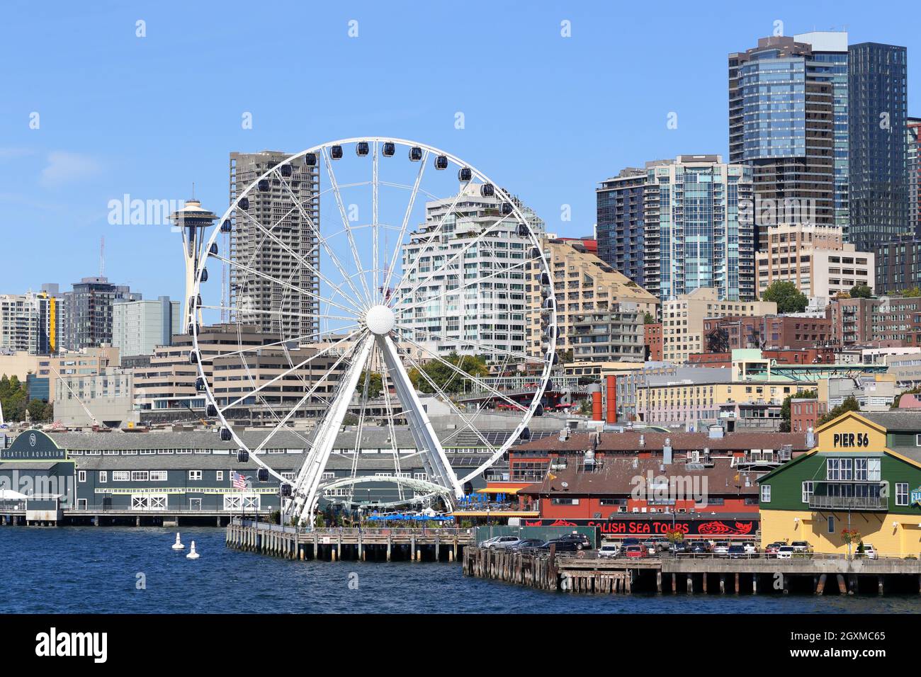 View of the Downtown Seattle waterfront with the Seattle Great Ride