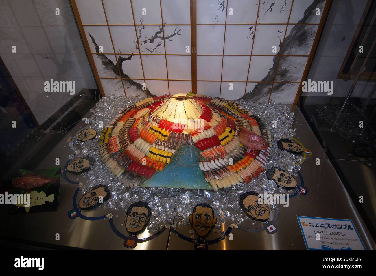 Wax models of sushi displayed as Mount Fuji in a mall, Shimizu, Shizuoka Prefecture, Japan Stock Photo