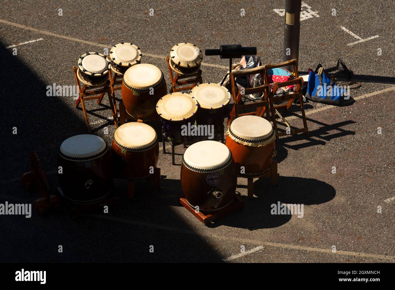 Traditional drums in an open market near Shimizu train station, Shimizu, Japan Stock Photo