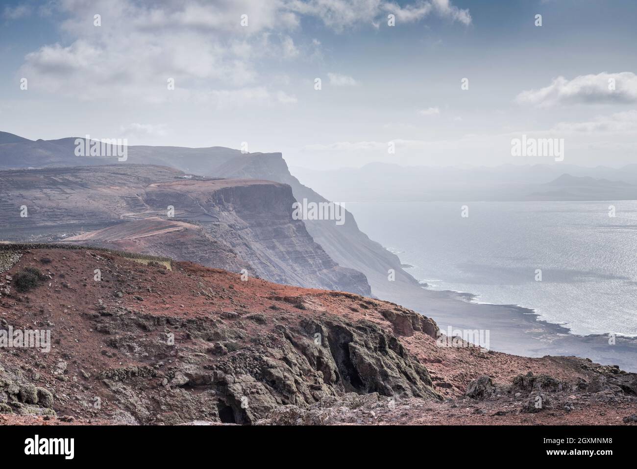 View of northern Lanzarote coastline from Mirador del Rio vista point (Lanzarote, Canary Islands) Stock Photo