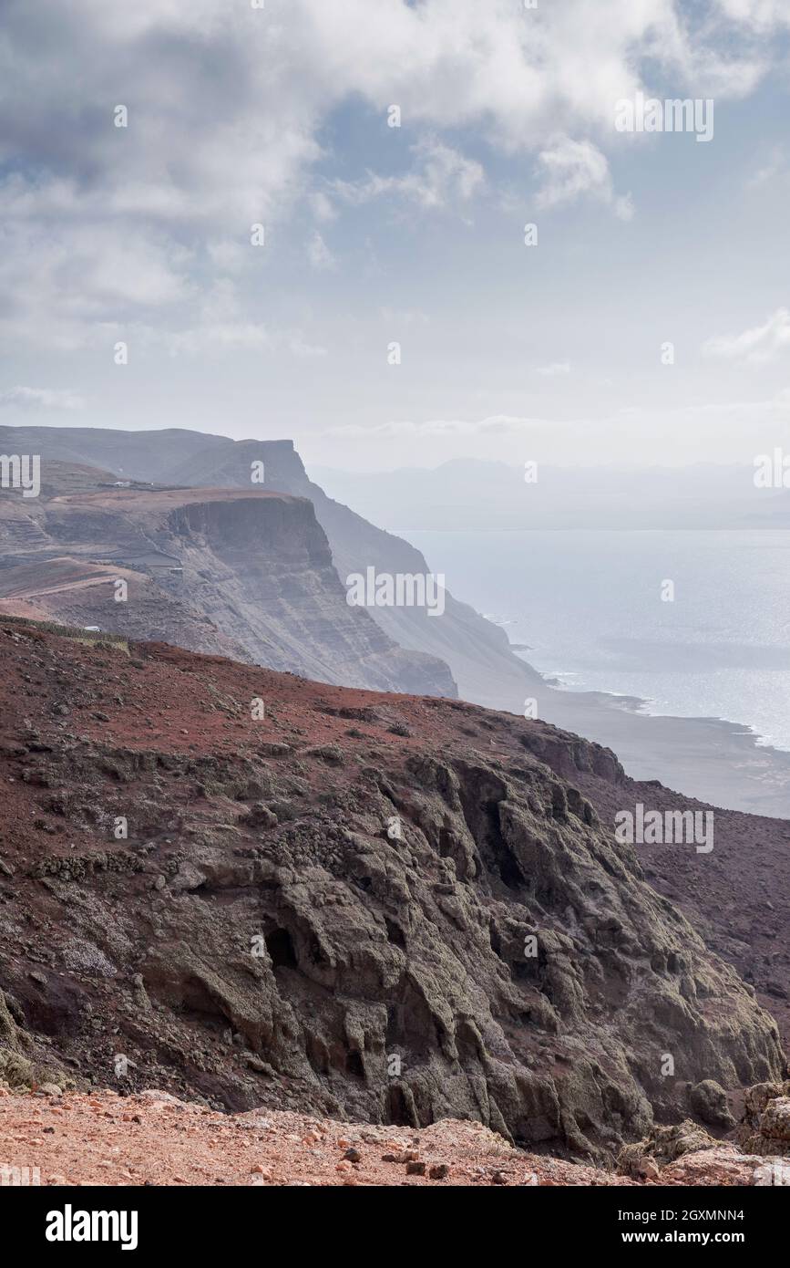 View of northern Lanzarote coastline from Mirador del Rio vista point (Lanzarote, Canary Islands) Stock Photo