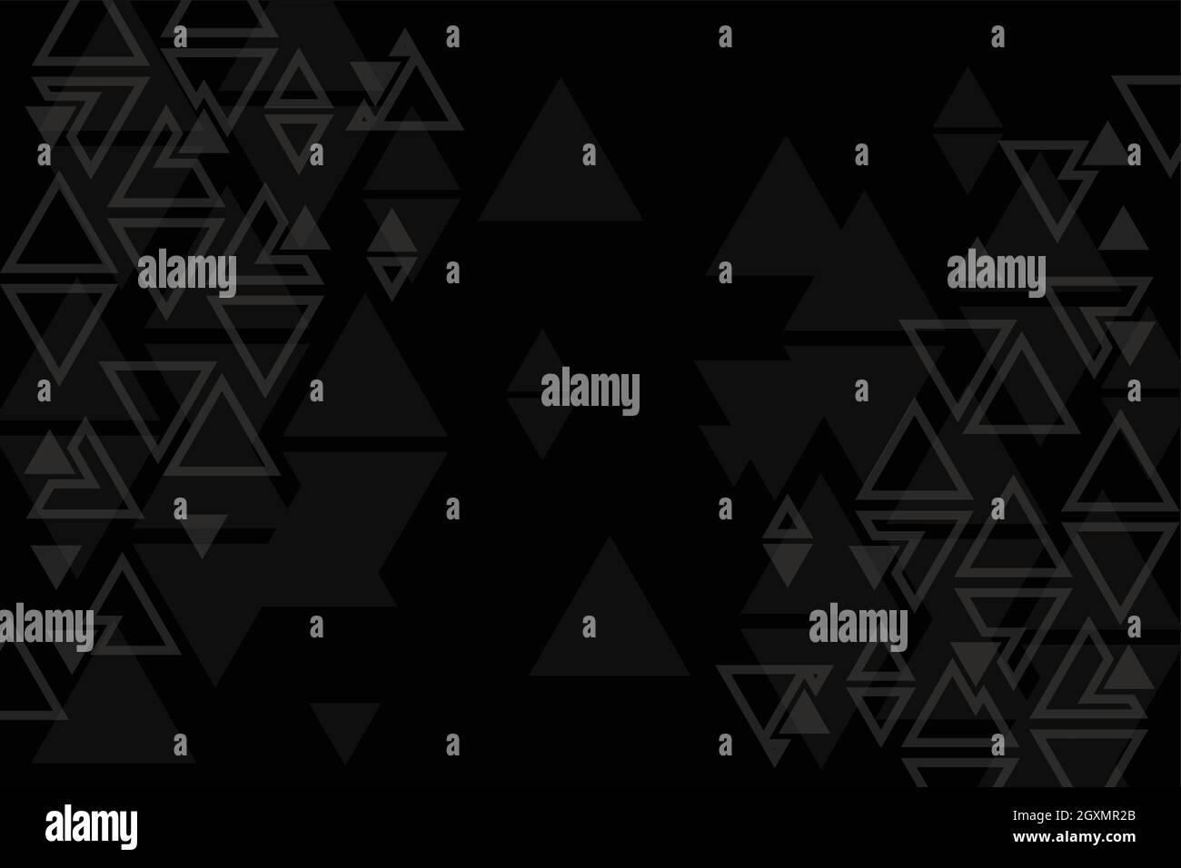 Vector geometric triangle black background, abstract pattern, symmetrical and geometrical template, graphic layout, gray triangles Stock Vector
