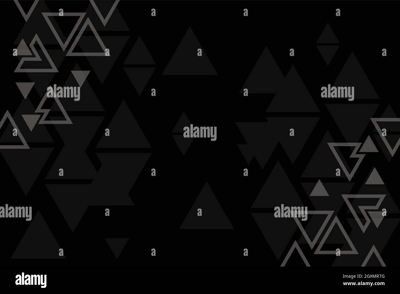 Vector geometric triangle black background, abstract pattern, symmetrical and geometrical template, graphic layout, gray triangles Stock Vector