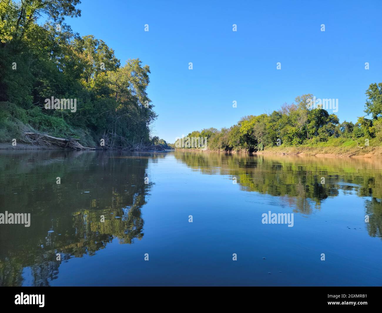 Yadkin River and Blue Sky in North Carolina. Part of the Yadkin-Pee Dee River Basin. Stock Photo