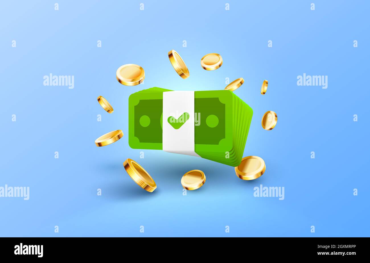 Dollar coins stack, golden package, icon save. Vector illustration Stock Vector