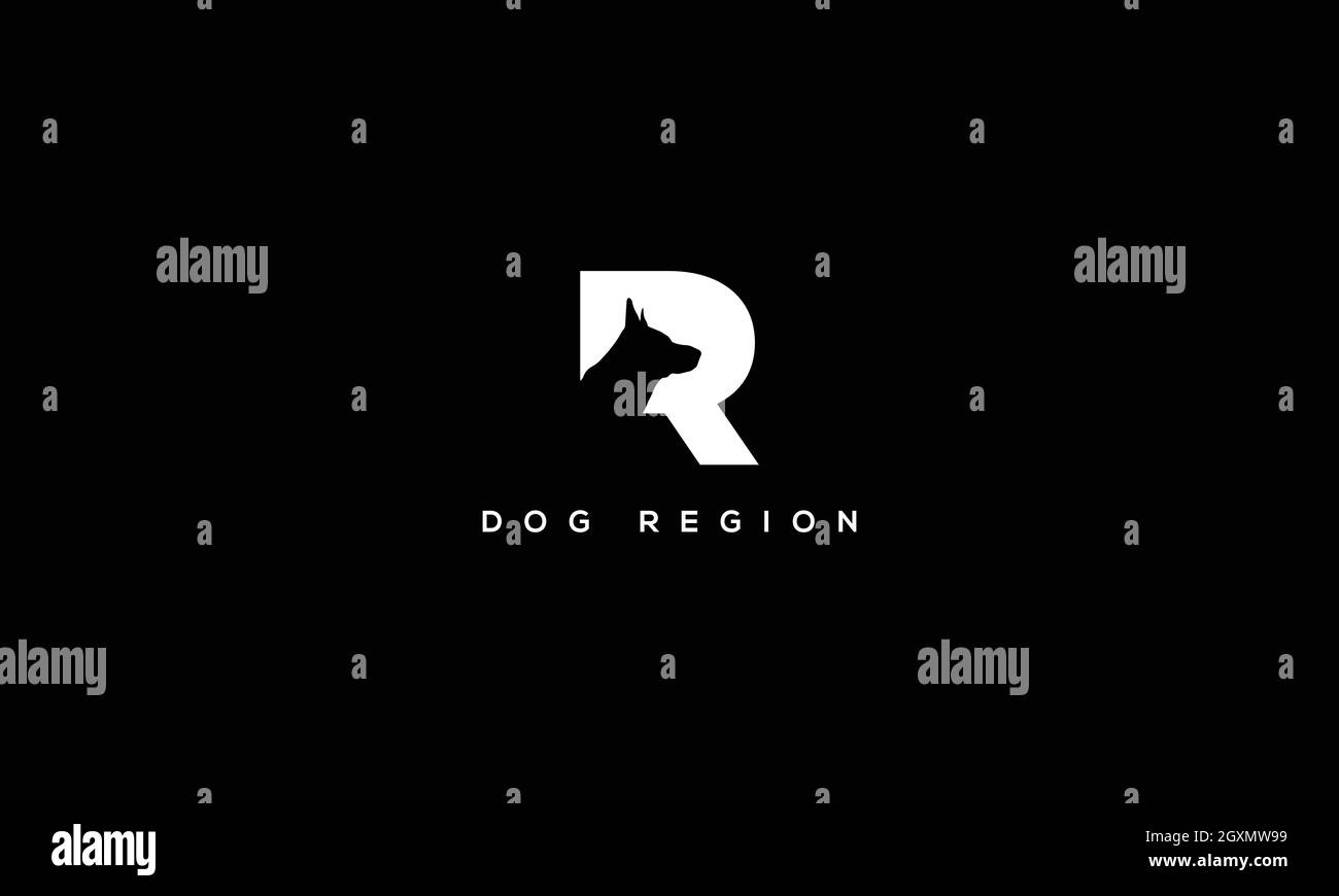 R dog logo negative space for illustration use Stock Vector