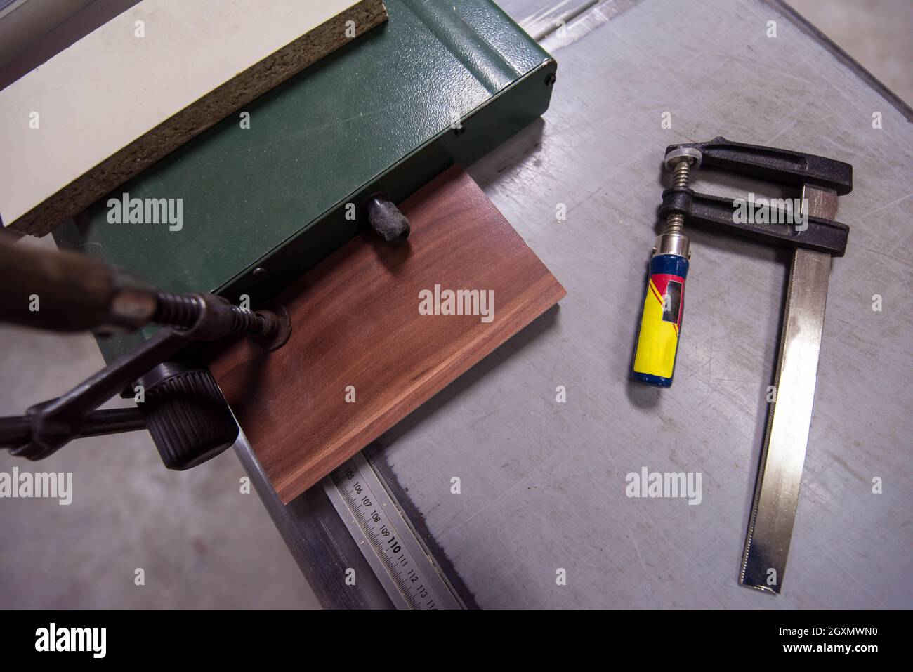 Tools metal clamp wooden ruler hi-res stock photography and images - Alamy