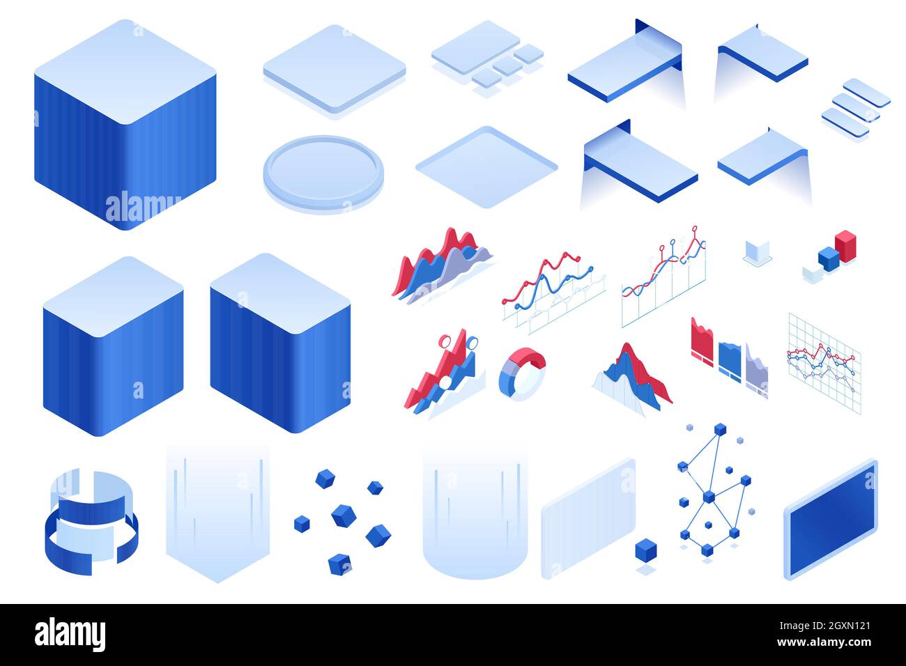 Isometric display podium scene with geometric platform. Stage showcase on pedestal studio. Infographics for your business presentations. Stock Vector