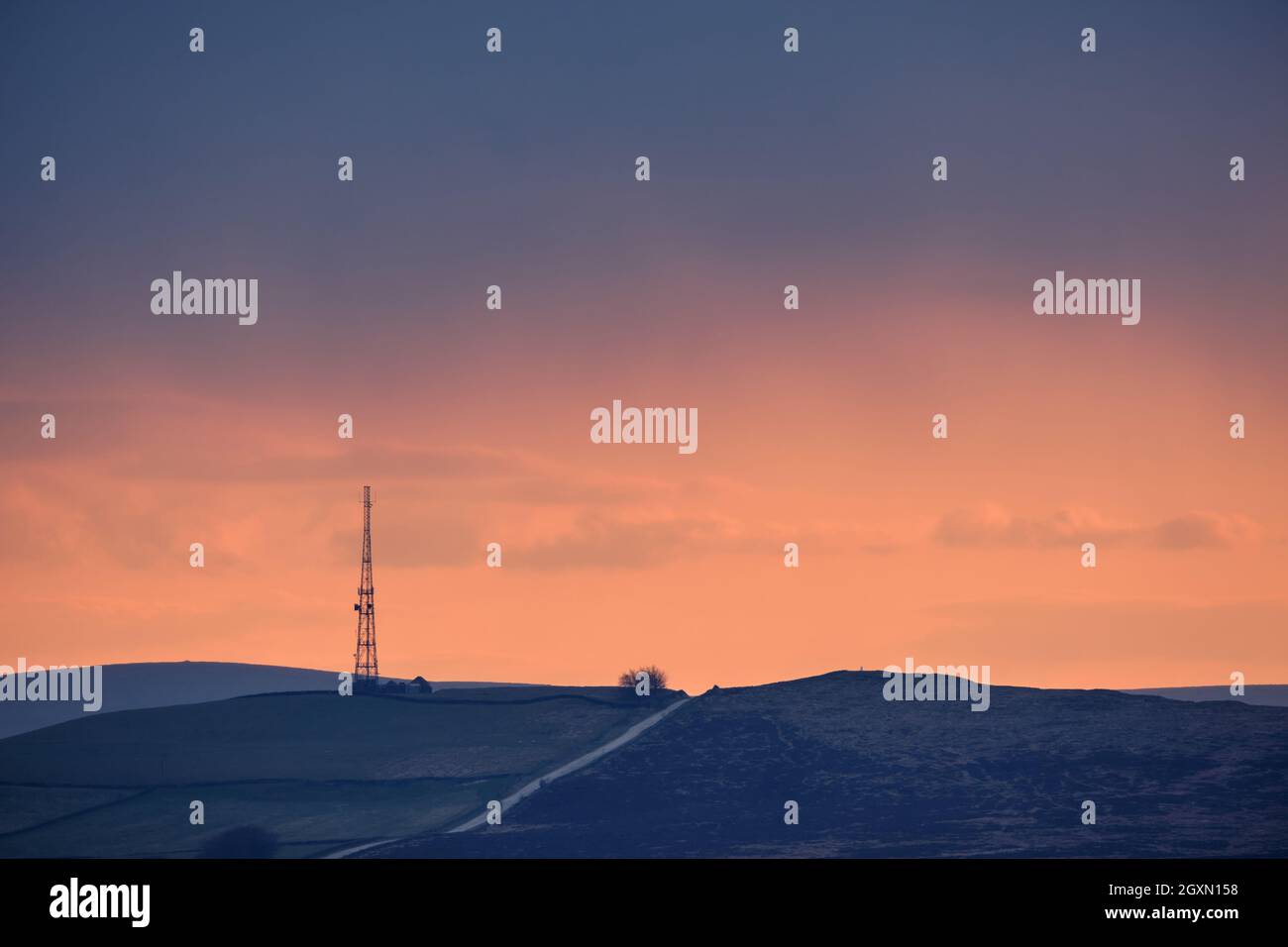 Sunset over Sir William Hill, Peak District, UK Stock Photo