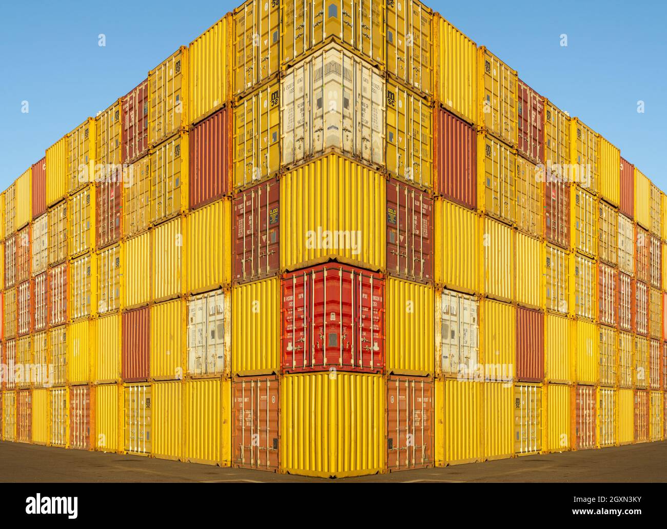 Shipping containers in docks. Global shortage of shipping containers