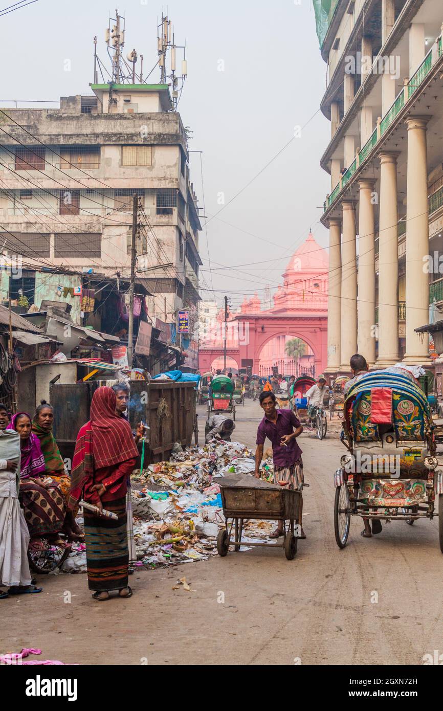 DHAKA, BANGLADESH - NOVEMBER 20, 2016: Street leading to Ahsan Manzil, former residential palace of the Nawab of Dhaka, Bangladesh Stock Photo