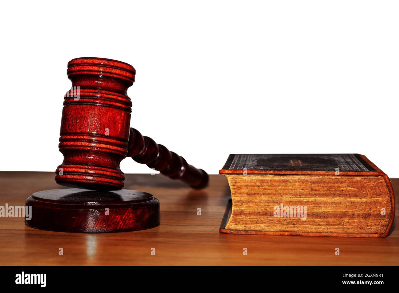 Judge gavel and Law book on wooden background Stock Photo