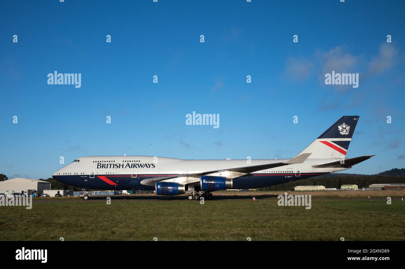 British Airways Boeing 747 GBNLY parked at Dunsfold