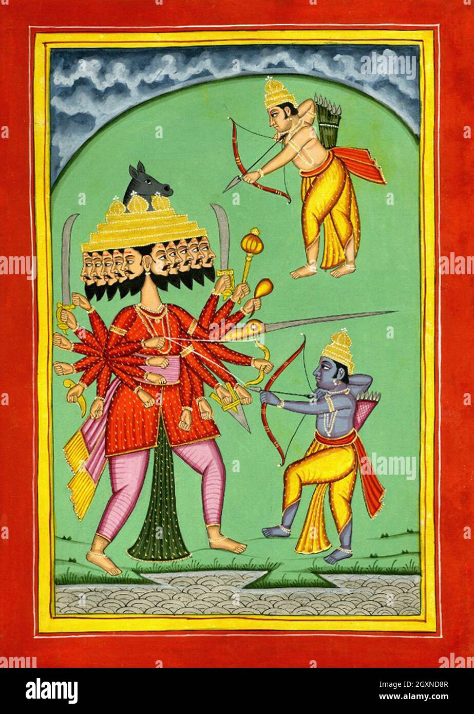 Rama and Lakṣmaṇa fighting Ravaṇa Stock Photo