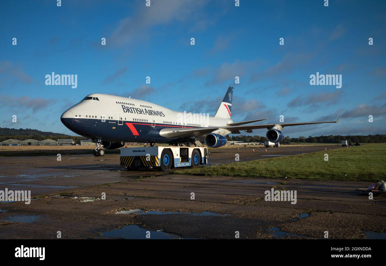 British Airways Boeing 747 GBNLY parked at Dunsfold