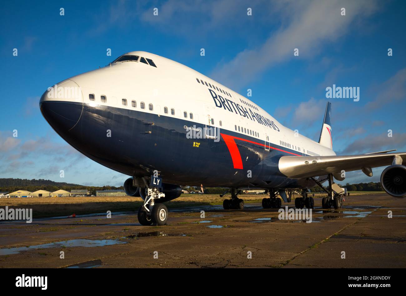 British Airways Boeing 747 GBNLY parked at Dunsfold