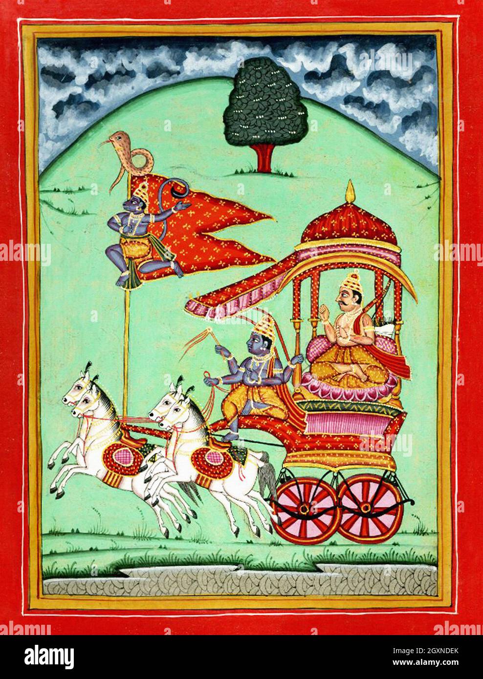 Deity Arjuna and Krishna on a chariot Stock Photo
