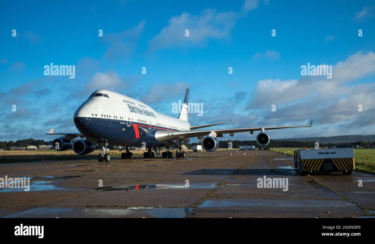 British Airways Boeing 747 GBNLY parked at Dunsfold