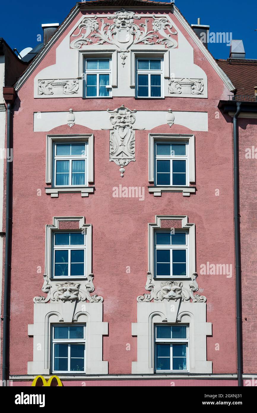 Art Nouveau facade on the Harras, Munich, Upper Bavaria, Bavaria, Germany Stock Photo