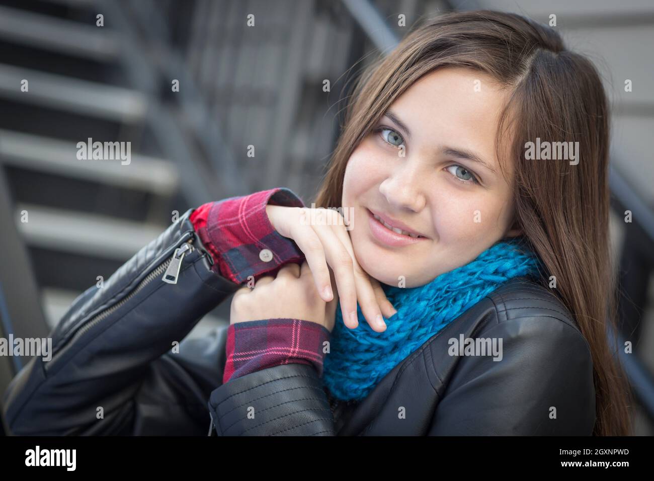 Teen Girl Wearing Leather Jacket