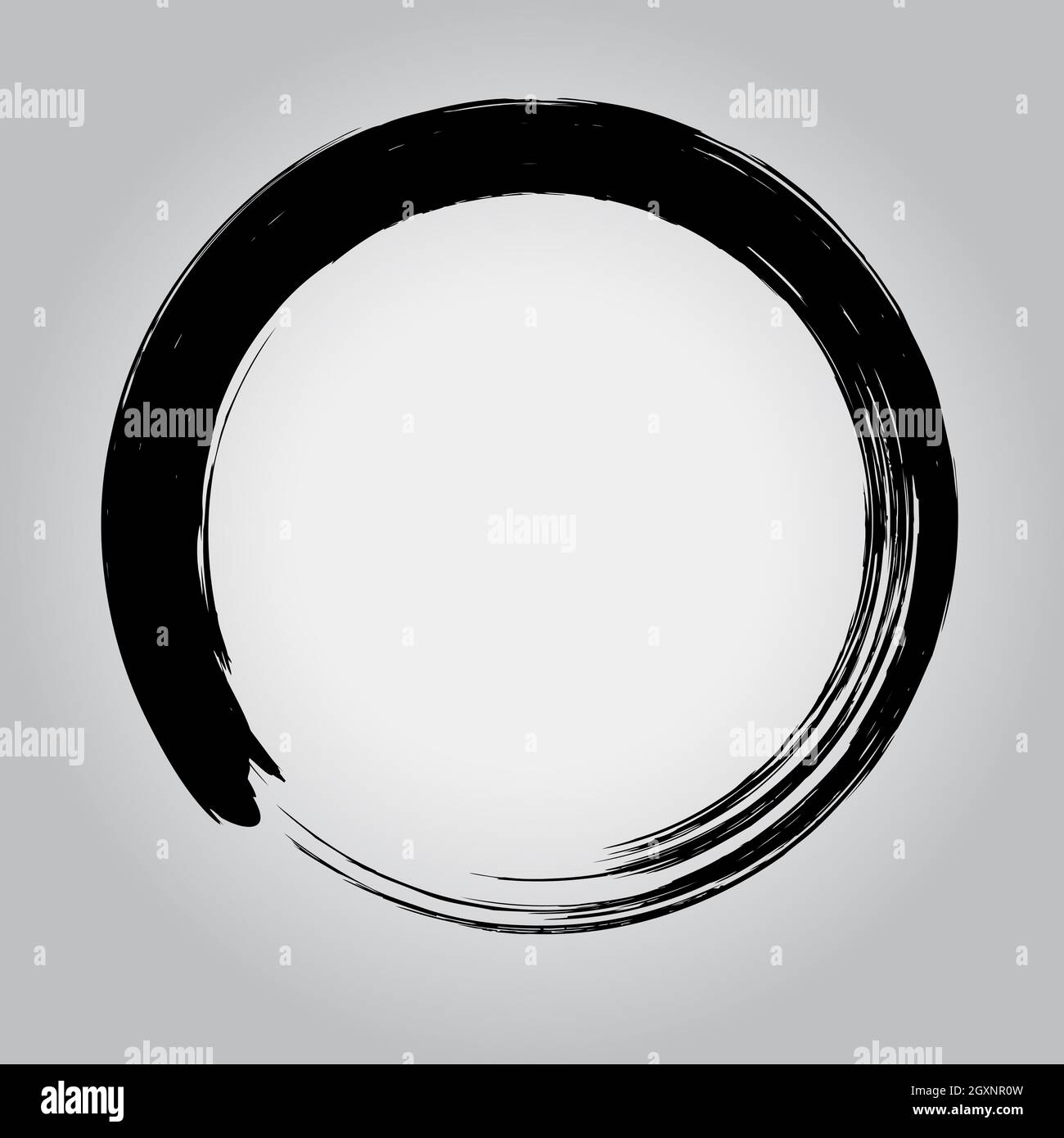 Black paint circle shape. Black Enso Zen symbol. Circular label, logo, text frame, banner, badge. Grunge design element. Isolated. Distress texture Stock Vector