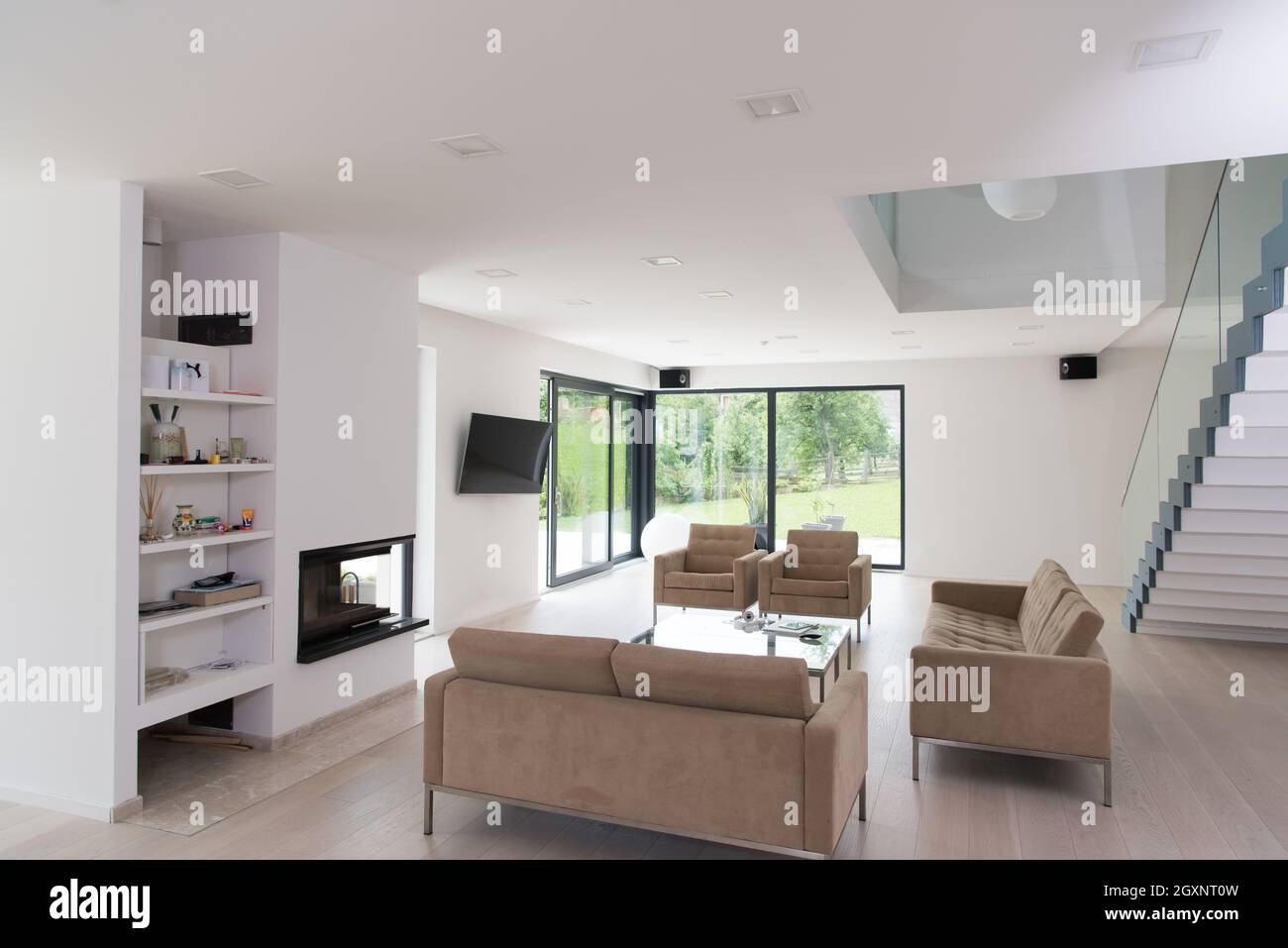 Architecture, Interior, modern apartment, wide living room Stock Photo ... - Modern Apartment Interior Design With Metropolitan Wide
