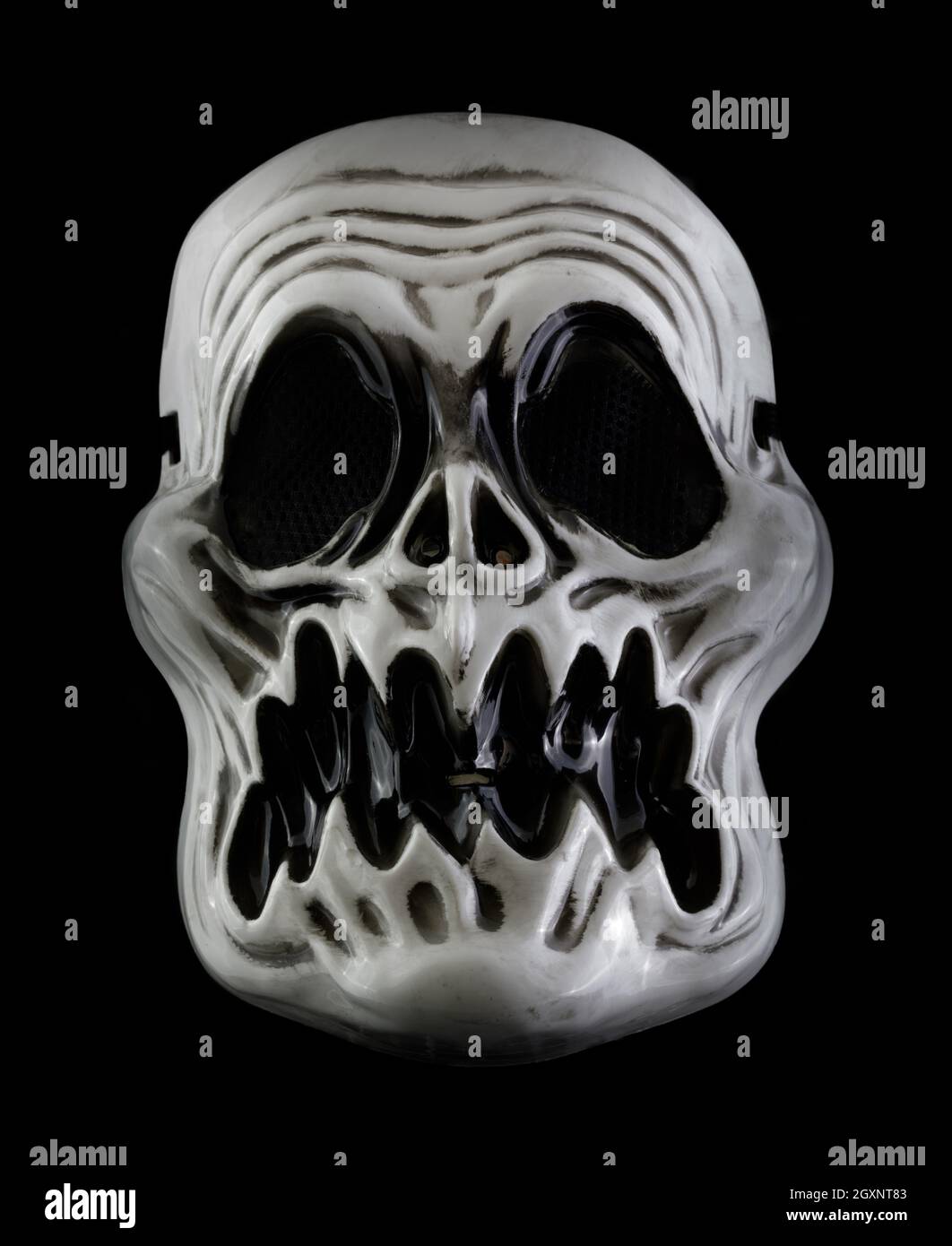 Skeletal Ghost Mask Isolated on Black Background Stock Photo