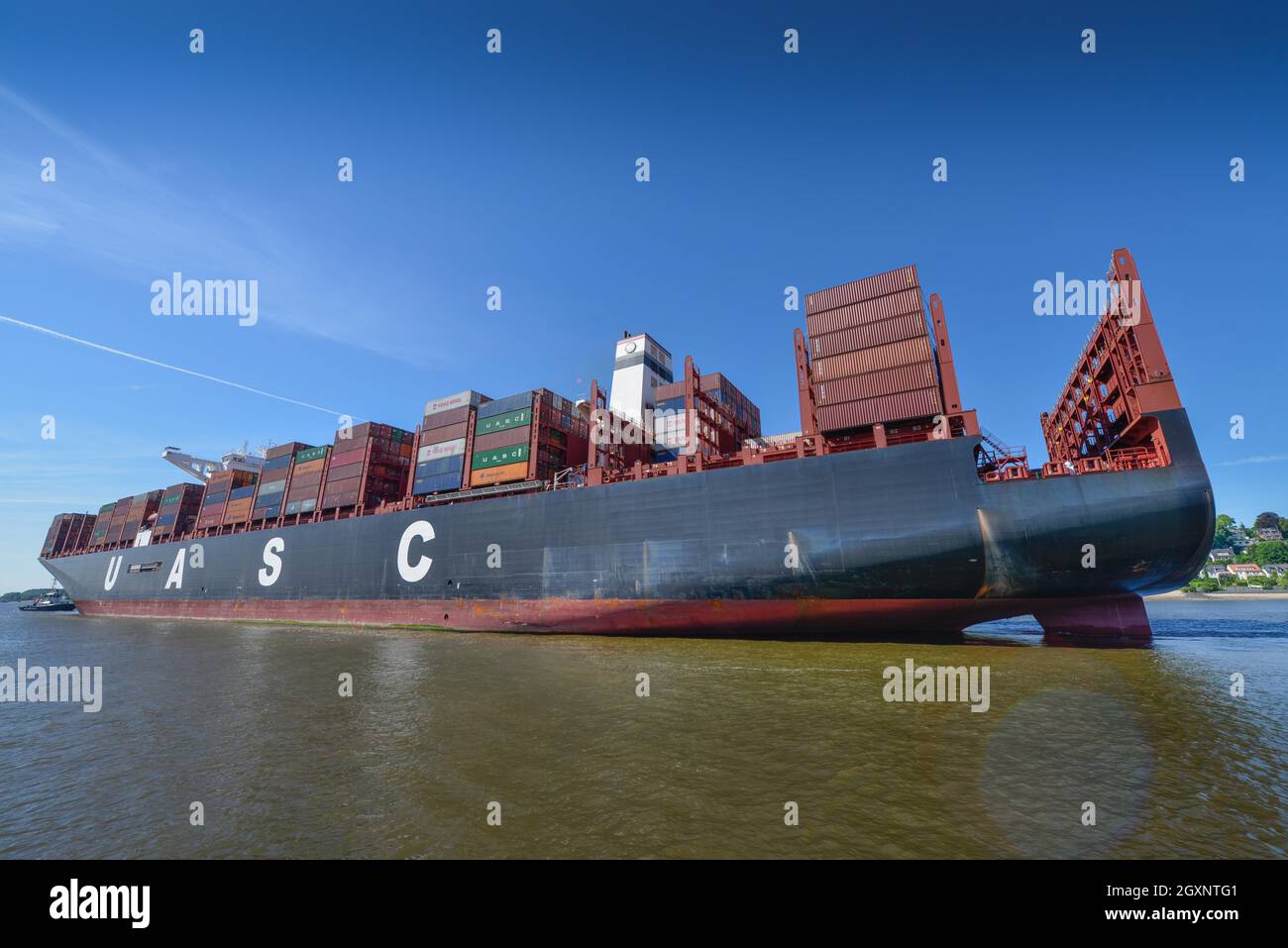 Container ship, UASC Linah, Elbe, Hamburg Stock Photo