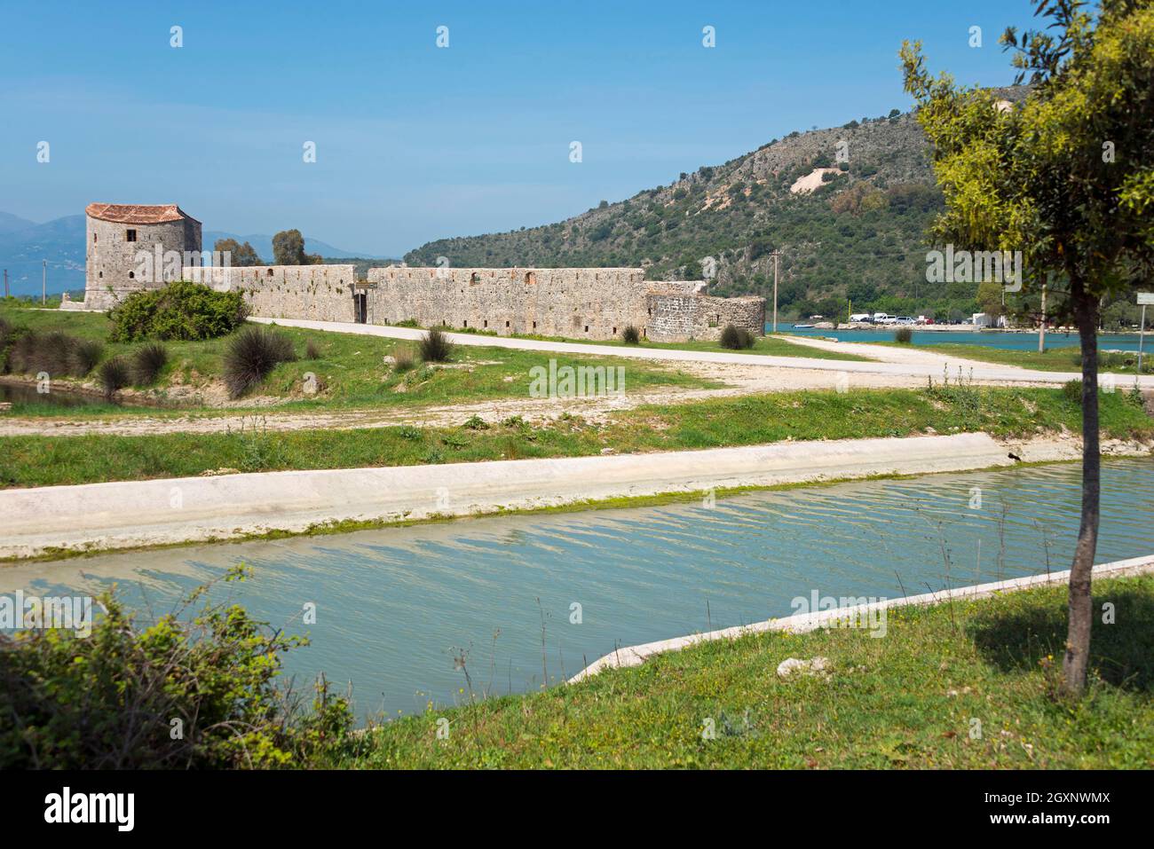 Triangular Castle, Venetian Fort, Butrint, Vivar Canal, Albania Stock Photo