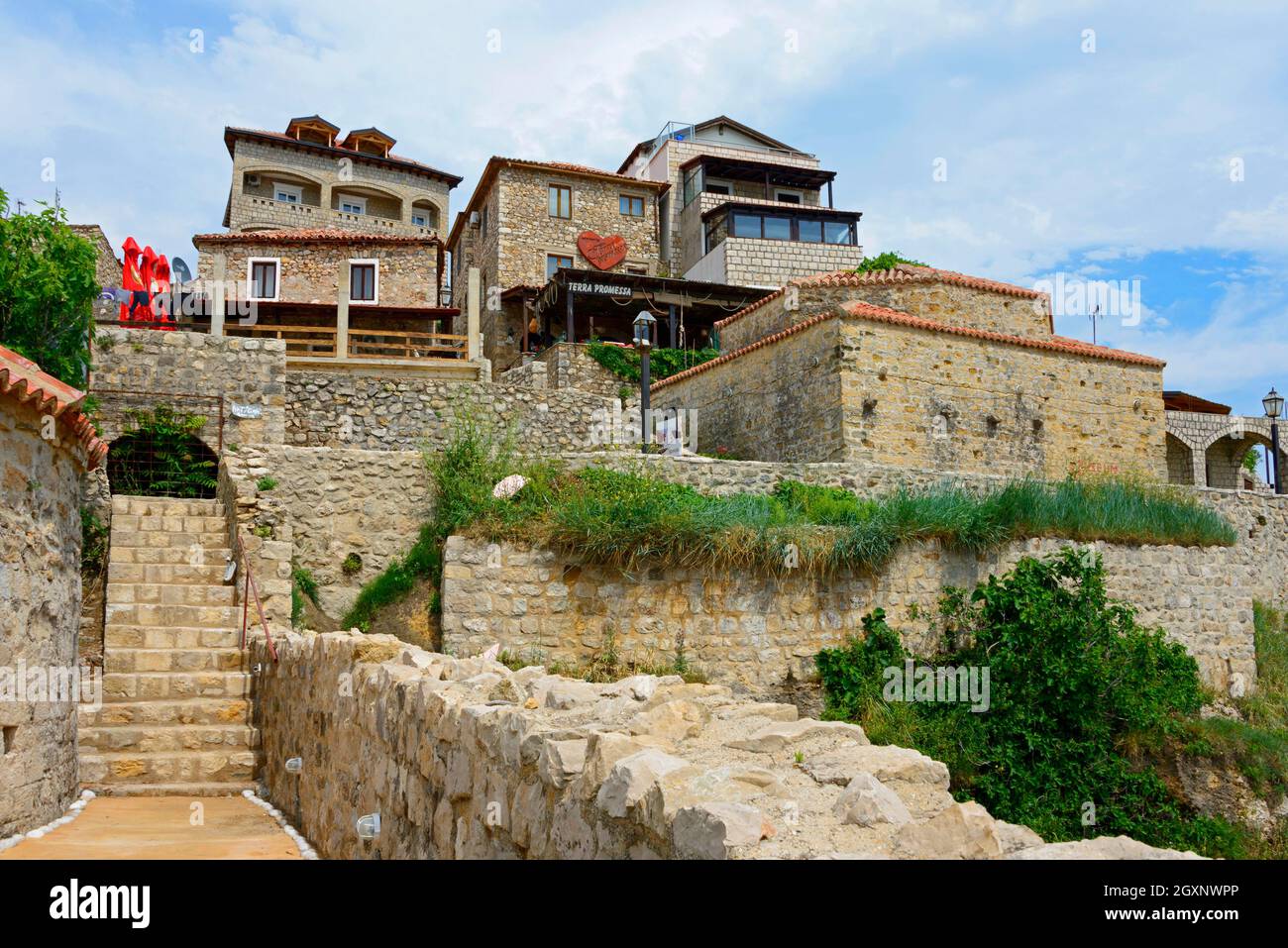 Restaurant Rock, Old Town, Stari Grad, Ulcinj, Ulqini, Montenegro Stock Photo