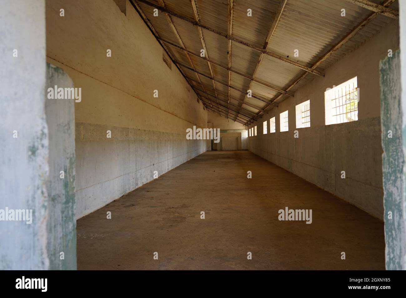 Community cell, Tarrafal concentration camp, Santiago Island, Republic of Cape Verde Stock Photo