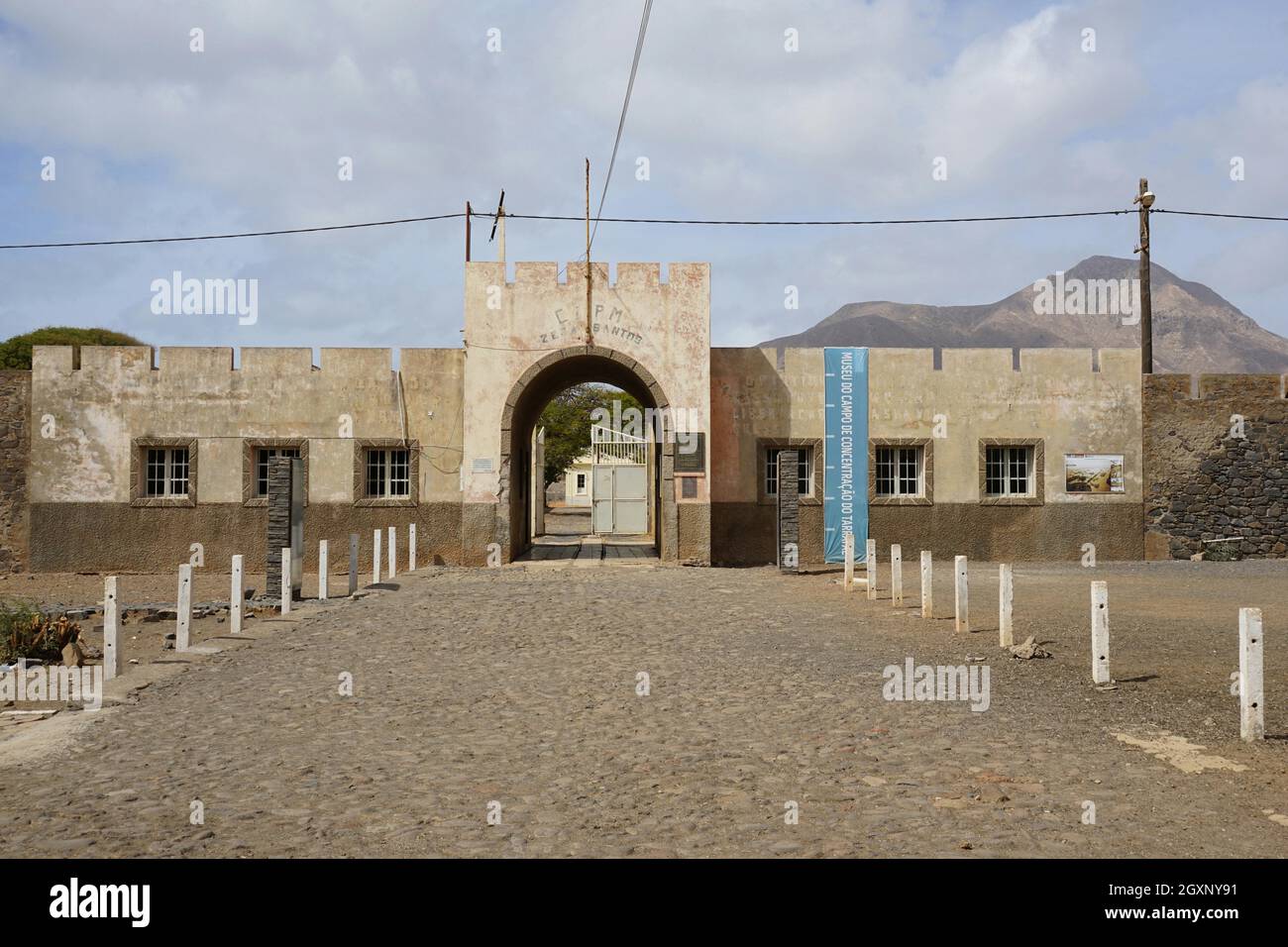 Entrance portal, infirmary, Tarrafal concentration camp, Monte Graciosa, Santiago Island, Republic of Cape Verde Stock Photo